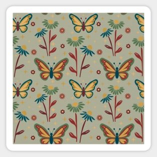 Retro Butterflies pattern - Vintage daisy Sticker